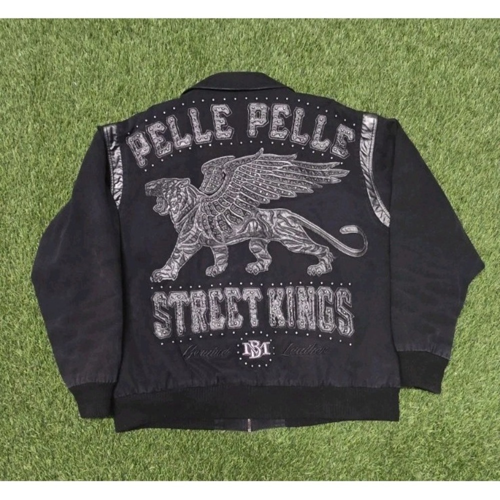 Vtg Pelle Pelle Marc Buchanan Street Kings Flying Tiger Jacket 4XL Black Canvas
